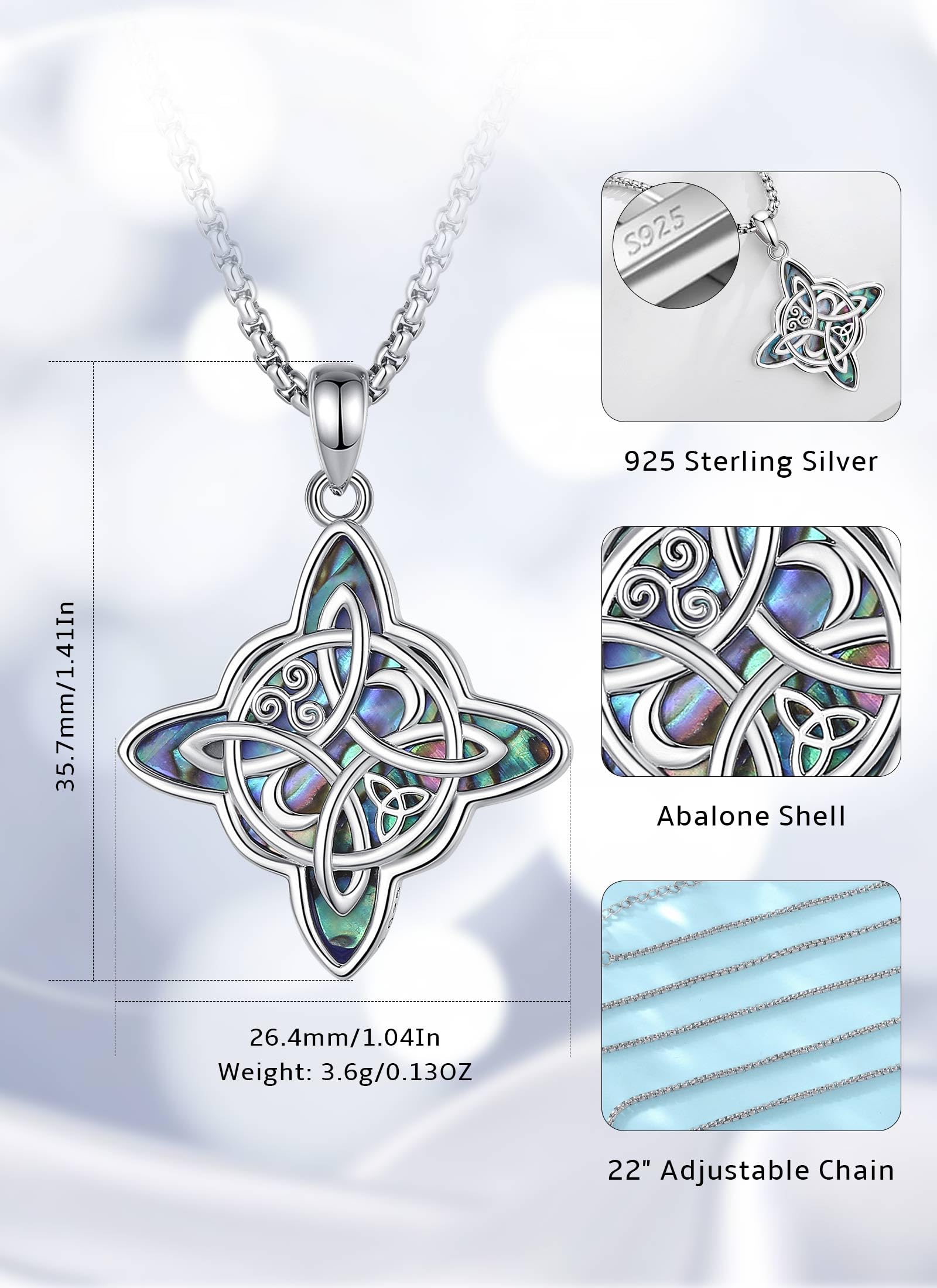 AEONSLOVE Collar Nudo de Bruja con Piedra Luna para Mujer Colgante Nudo de Bruja Plata de Ley 925 con Obsidiana Joyas Celta Irlandés Brujeria, Amuletos de la Suerte y Proteccion