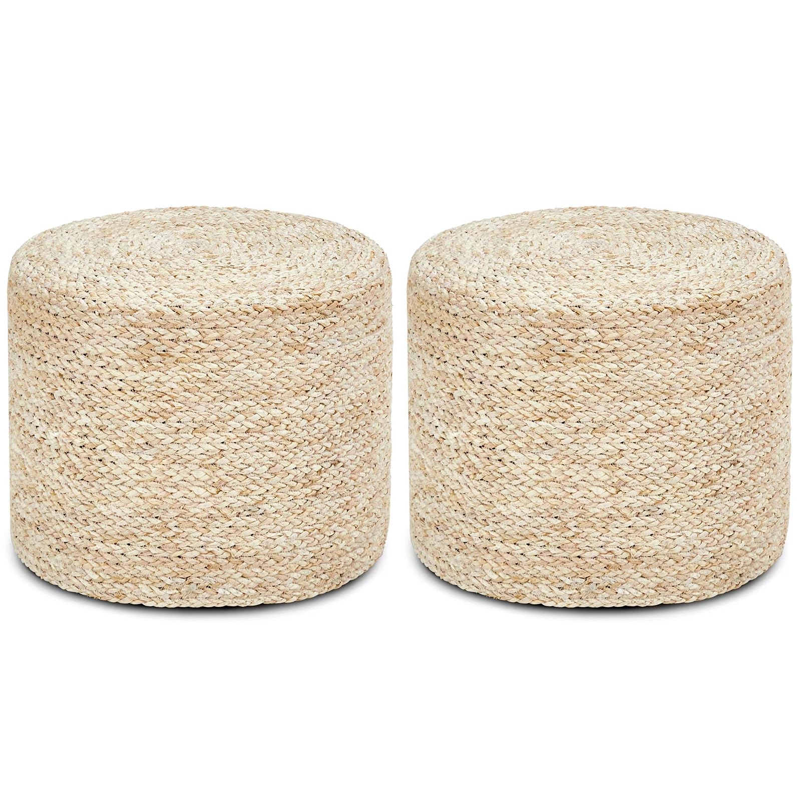 Wimarsbon 2Pcs Pouf Ottomans, Natural Seagrass Foot Stool, Hand Weaving Round Ottoman, Boho Decorative Seat, Jute Braided Pouffe Poof Accent Sitting