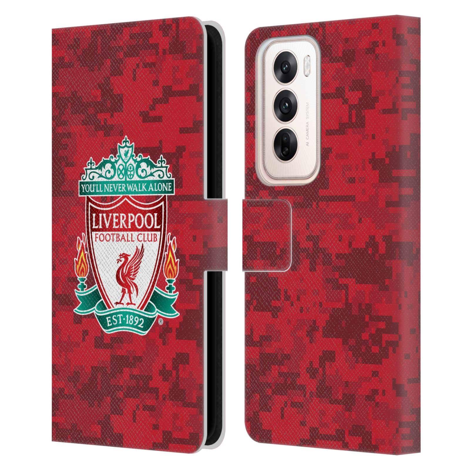 Head Case Designs Officially Licensed Liverpool Football Club Home Red Crest Digital Camouflage Leather Wallet Case Compatible With OPPO Reno12 5G