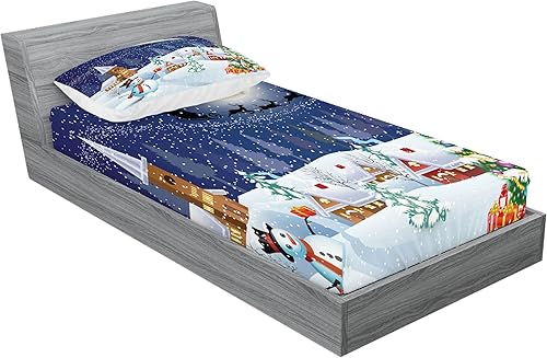 Miniatura 238 de Ambesonne Juego de sábanas bajeras y fundas de almohada con diseño de gato durmiendo en luna creciente, estrellas, sueños nocturnos, juego de ropa