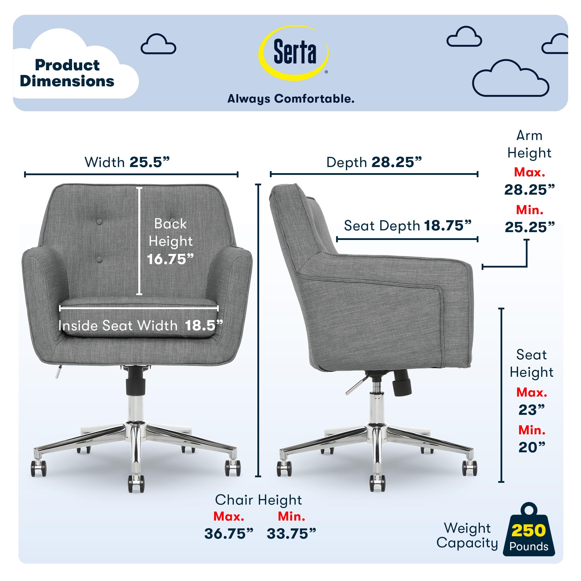 Serta Ashland Home Office Desk Chair With Button Tufted Back