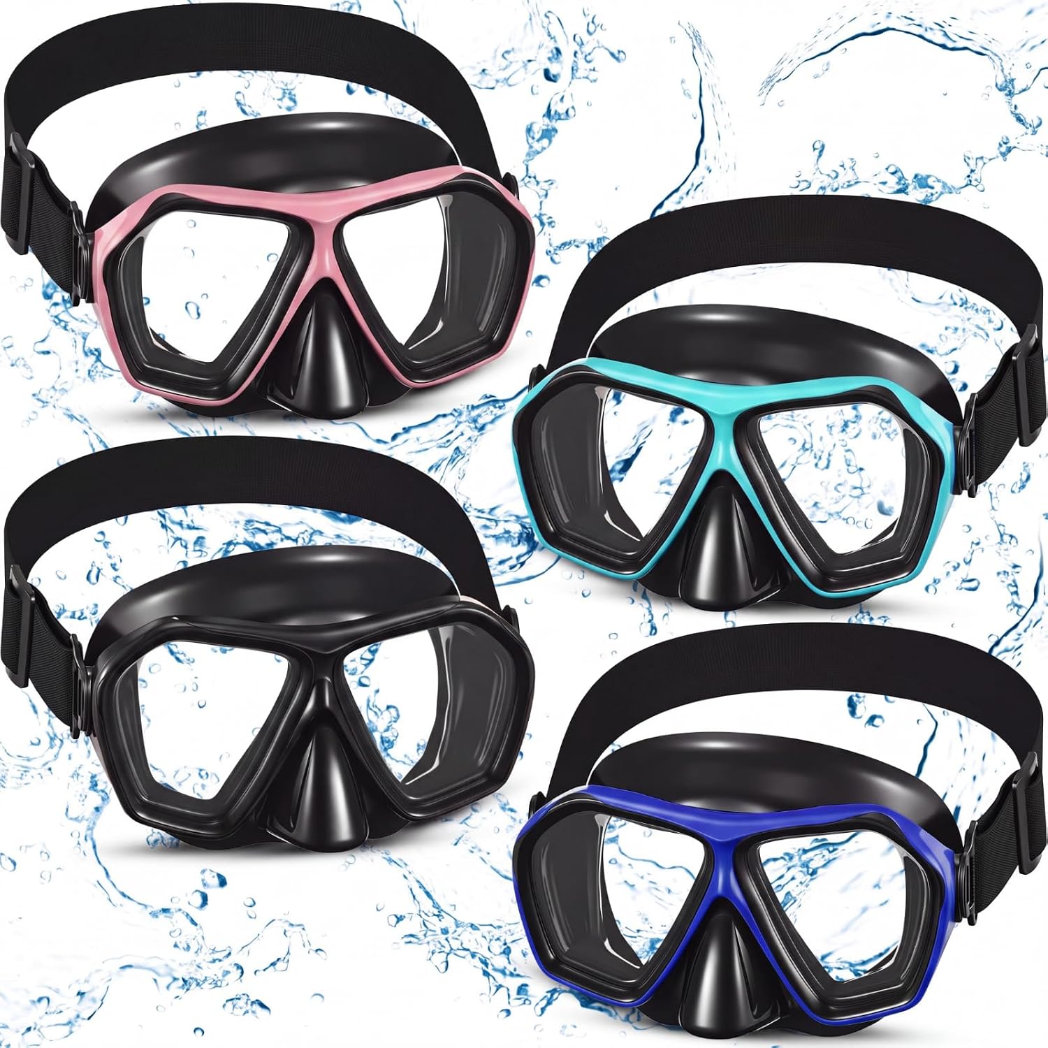 Fabbay 4 Pcs Adult Swimming Goggles with Nose Cover Snorkel Diving Mask Goggles Swim Mask with Fabric Strap miniatura 8