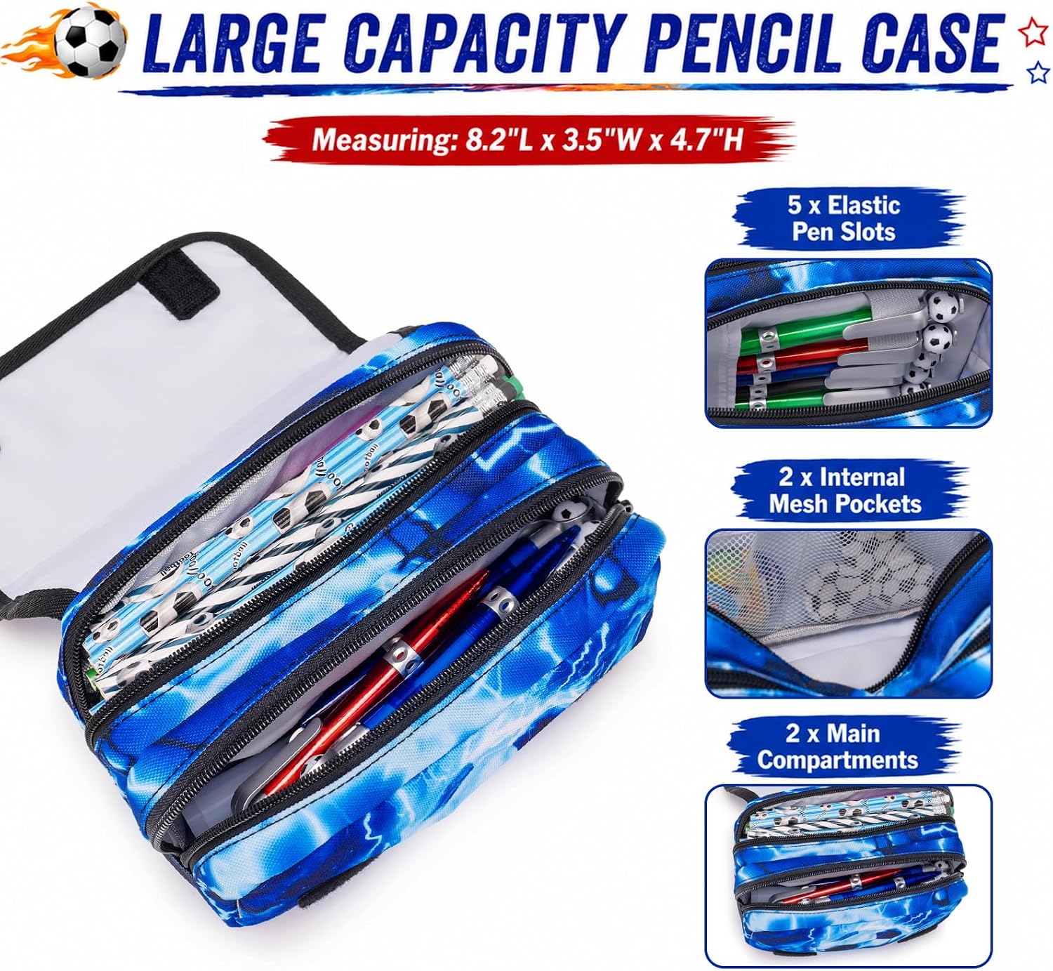 DIGOBAY Soccer Pencil Case for Boys, Cool Soccer Pencil Pouch for School, Large Pouch Case with 2 Compartments for Kids, Pencils Bag for Boys, School Supplies Storage Bag for Elementary Middle School image 3