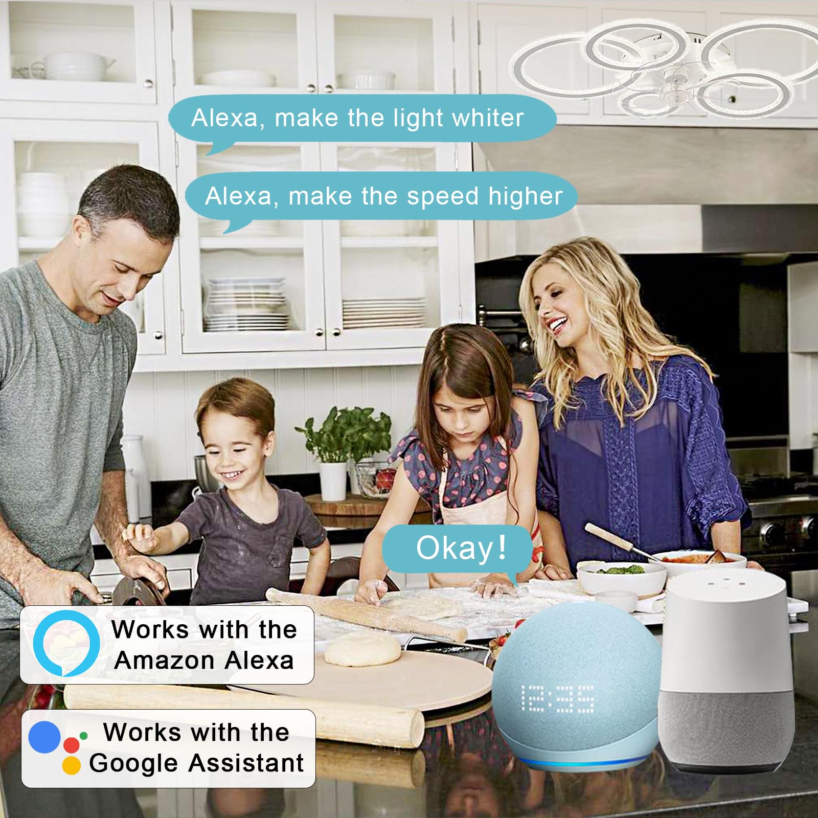 Ventiladores De Techo Con Luz, Ventilador de techo de 33,9 pulgadas con luz y control remoto, función de memoria inteligente, ventilador de techo, funciona con Alexa y Google Assistant, silencioso, ne