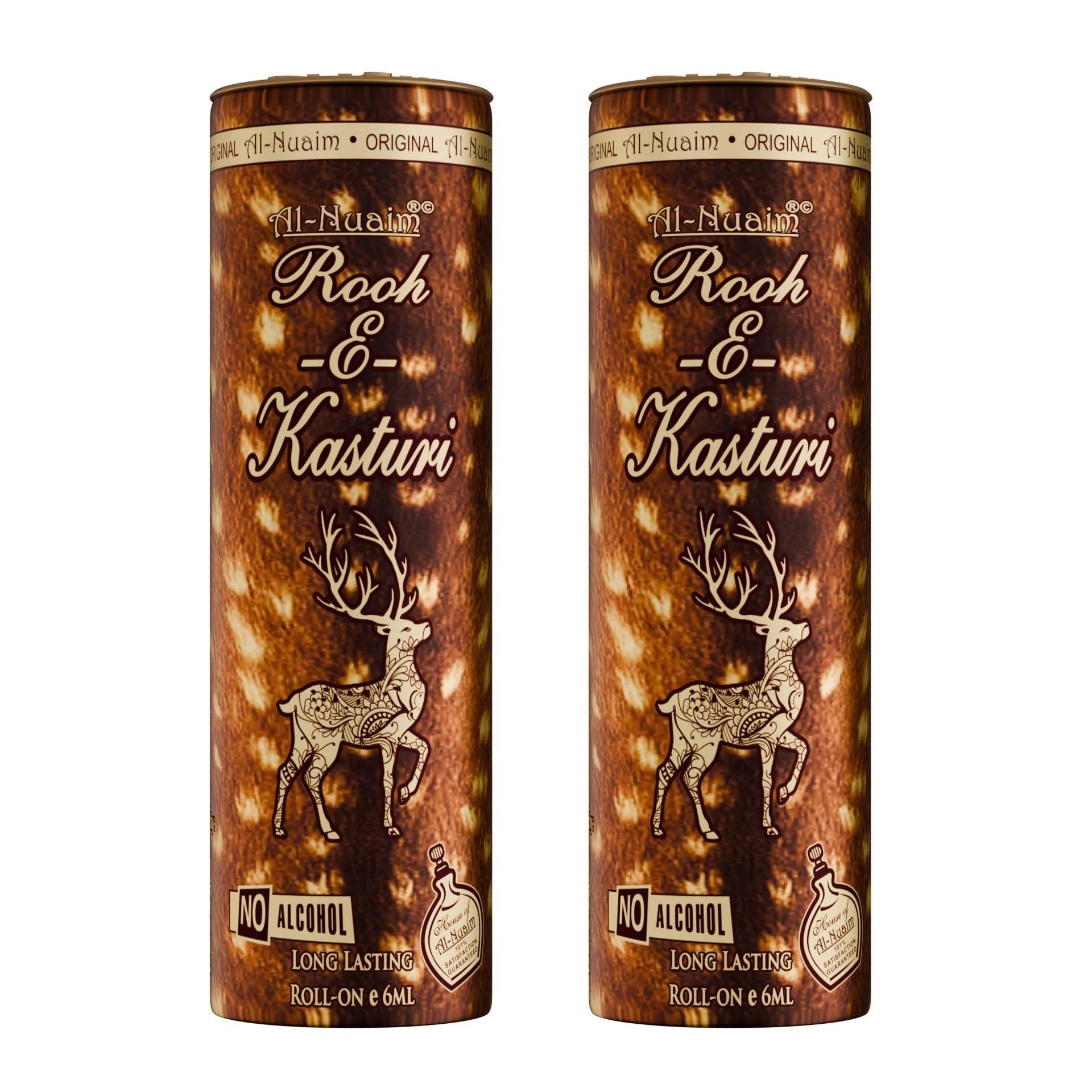 Al-Nuaim Barrel Series Rouh Kasturi Attar Roll On for Men & Women - Pack of 2 (6ml Each) | Alcohol Free Fragrance