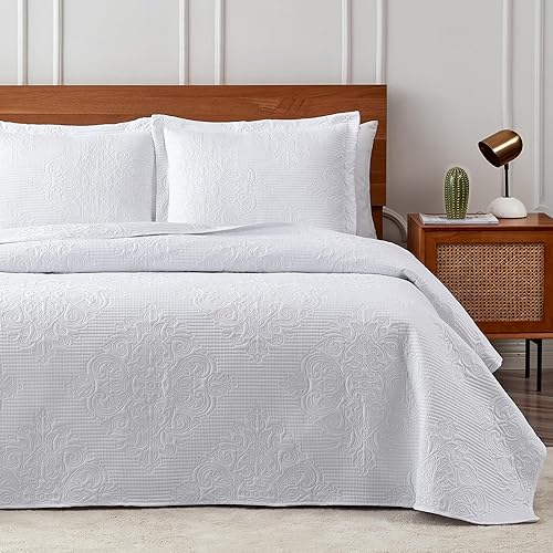 Miniatura 29 de Hansleep - Juego de edredón color teja tamaño King - Edredón de damasco ultrasónico para todas las estaciones, juego de ropa de cama de edredón