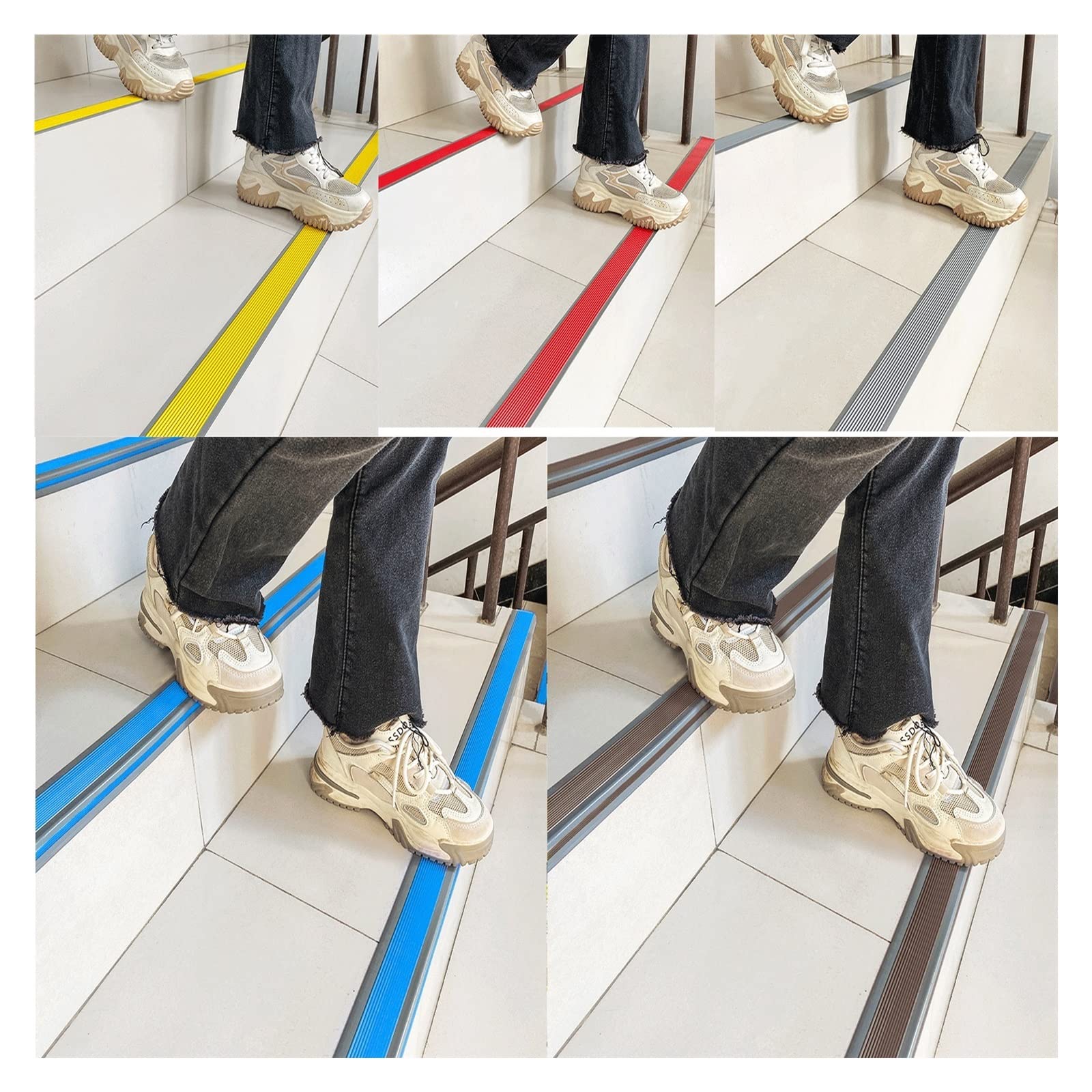Tira antideslizante para peldaños de escalera para exteriores, autoadhesiva, de PVC, para seguridad impermeable en los escalones, color negro, 5 m, 5 cm