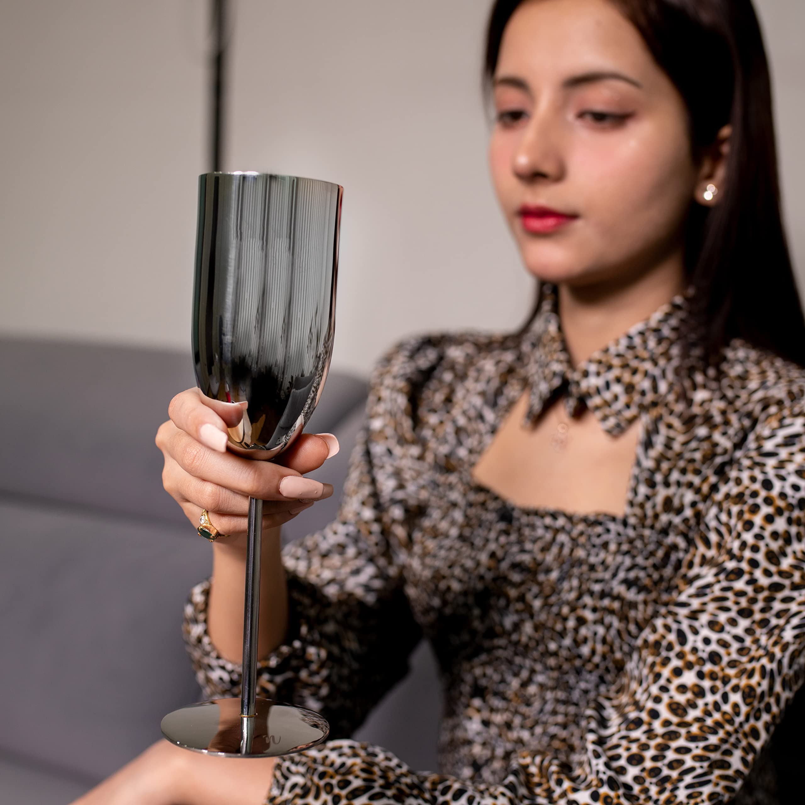GIBOX Glory Tulip Brass Wine Glass Silver Coated, 200ml Wine Goblet | Champagne Glasses for Party, Home, and Restaurant | Perfect for Juice, Champagne, Red and White Wine (Tulip Pack of 2, 2, Count) 3