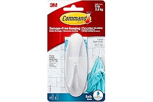 Command Designer - Bathtub Hooks Suction Heavy Duty (Large, White, 1-Hook Water-Resistant Strips)