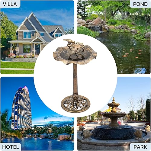 Miniatura 8 de MoNiBloom Baño para pájaros con pedestal de 28 pulgadas de altura, fuentes de agua al aire libre, baño para pájaros de 2 niveles de altura con base