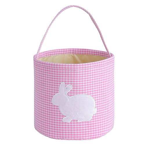 EMBRUNIOICE Cesta de Pascua de conejo, bolsa clásica de Pascua a cuadros para caza de huevos de Pascua, decoraciones de fiesta (rosa)