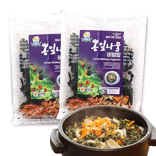 Paquete de 2, mezcla de verduras secas Bibimbap coreanas, surtido de hierbas tradicionales coreanas de despensa Namulbap, hojas de rábano, scaber