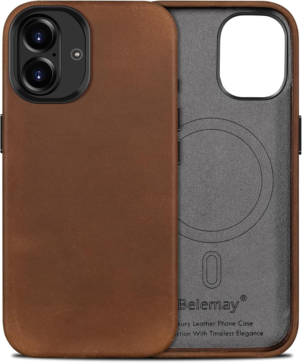 Belemay Crazy Horse Leather Case for iPhone 16