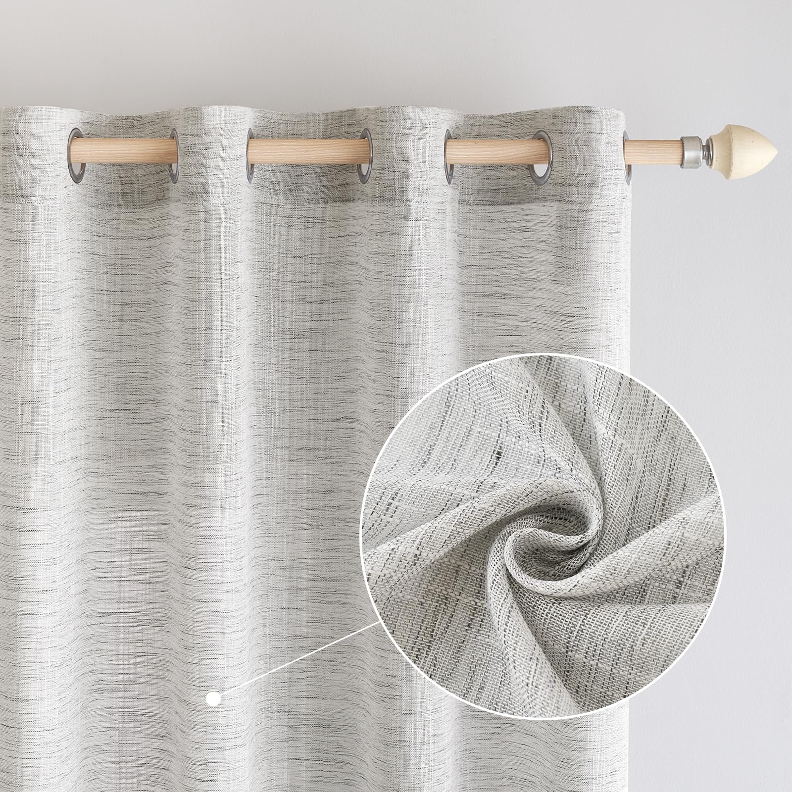 EMEMA Cortinas Visillo de Lino Translucido Moderno Cortina Decoracion Transparente Cruzada para Ventana Sala Cuarto Dormitorio Comedor Cocina Salón 2 Hojas 140x145cm Blanco Gris