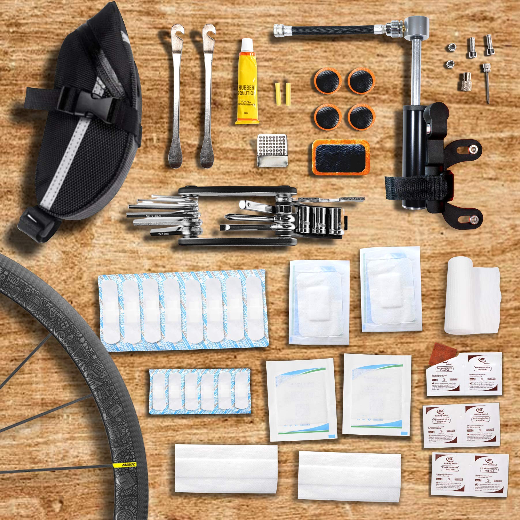 Trousse Outils Vélo Complet Avec Pompe - Mini Clé Cliquet - Kit Réparation VTT Camping - Sac De Transport