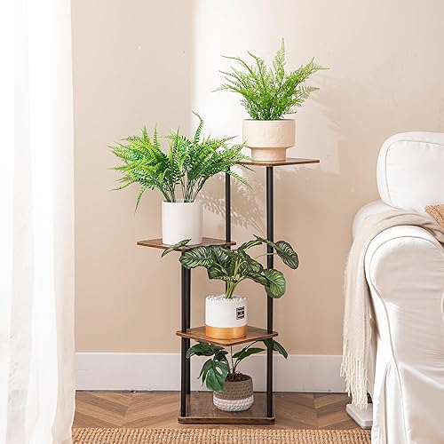 Miniatura 6 de HBlife Soporte para plantas de 4 niveles, estante de metal negro para plantas de interior para múltiples plantas, soporte alto para maceta alta para