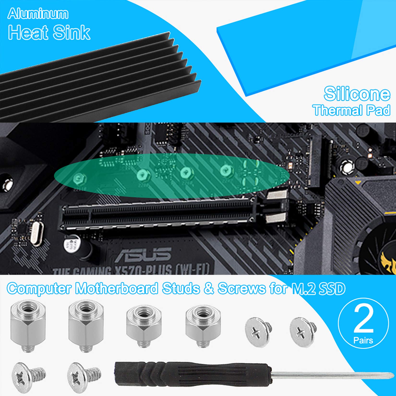 Buy Akuoly M.2 SSD Screws for ASUS motherboard with M.2 SSD heatsink and thermal pad, 13pcs