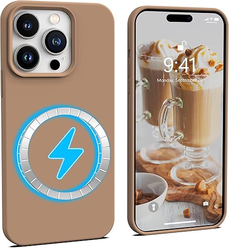 Miniatura 8 de IceSword Funda magnética para iPhone 14 Pro Max, funda de silicona de piedra carga rápida Imanes fuertes delgados, beige claro, crema nude, arena