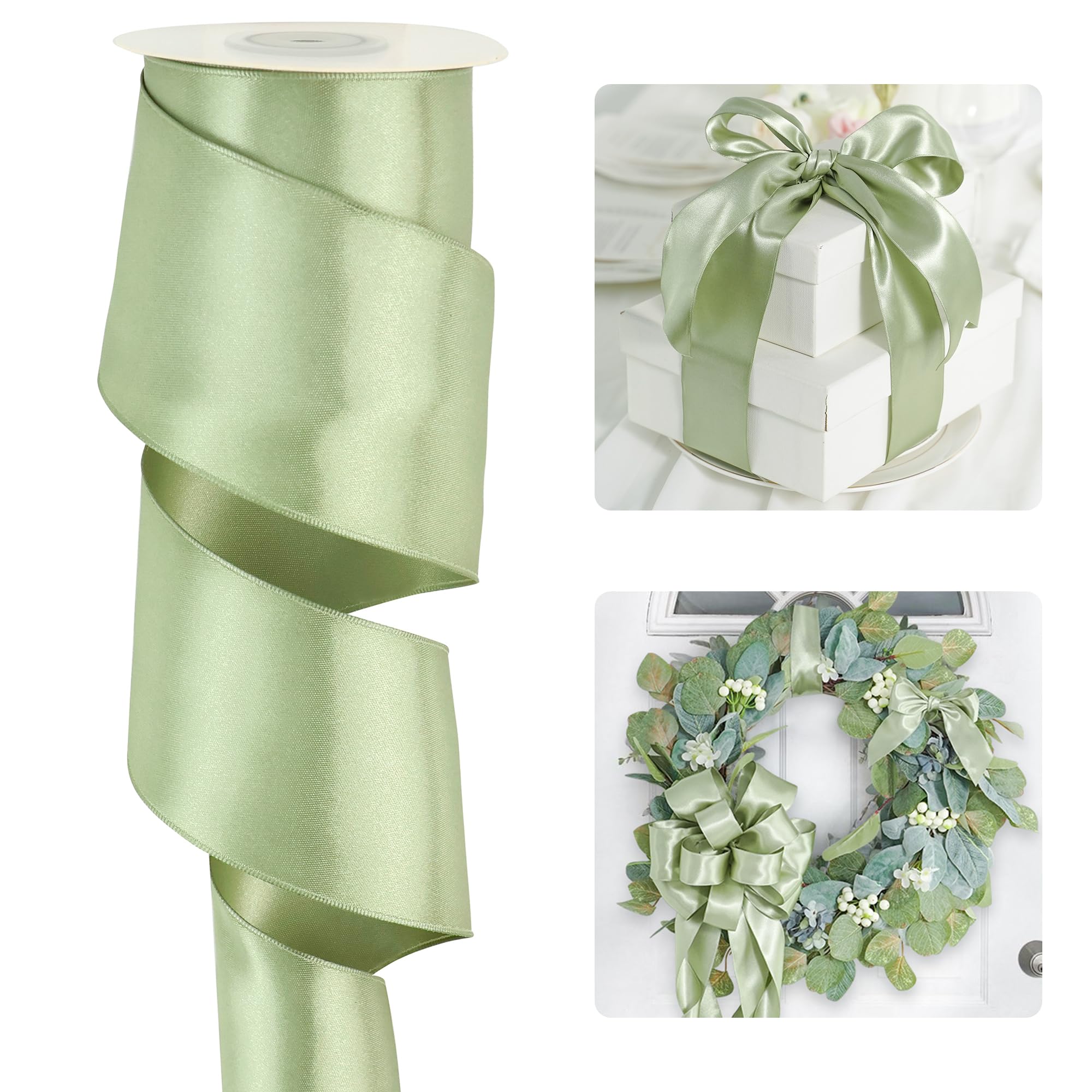 【WOOHWA】PUFF RIBBON SK Amazon.com: HUIHUANG Sage Green Satin Wired Ribbon 2.5 inch