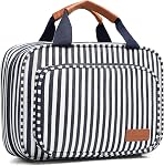 Bosidu Sac de toilette suspendu pour les femmes, Grande capacité imperméable sac de toilette avec 4 Compartiments & 1 Crochet robuste, idéal pour les voyages ou l'utilisation quotidienne (Navy Blue & Blanc rayé)