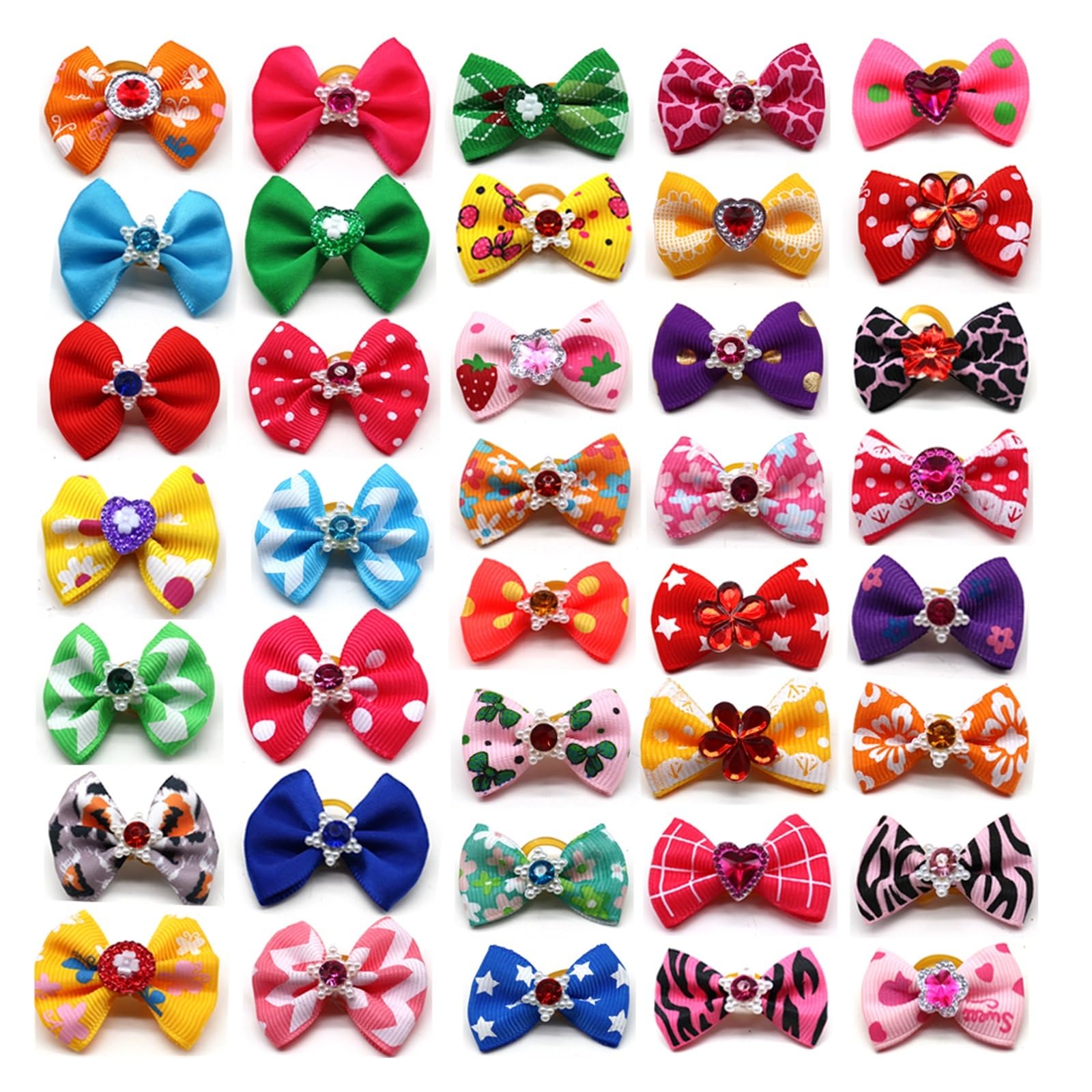 YXADGML Dog Bows 10pcs /20pcs/30pcs Various Style Pet Dog Bows Pet Hair Bows Rubber Bands with Diamond Dog Bow Grooming Supplies(Mix colour,30pcs)