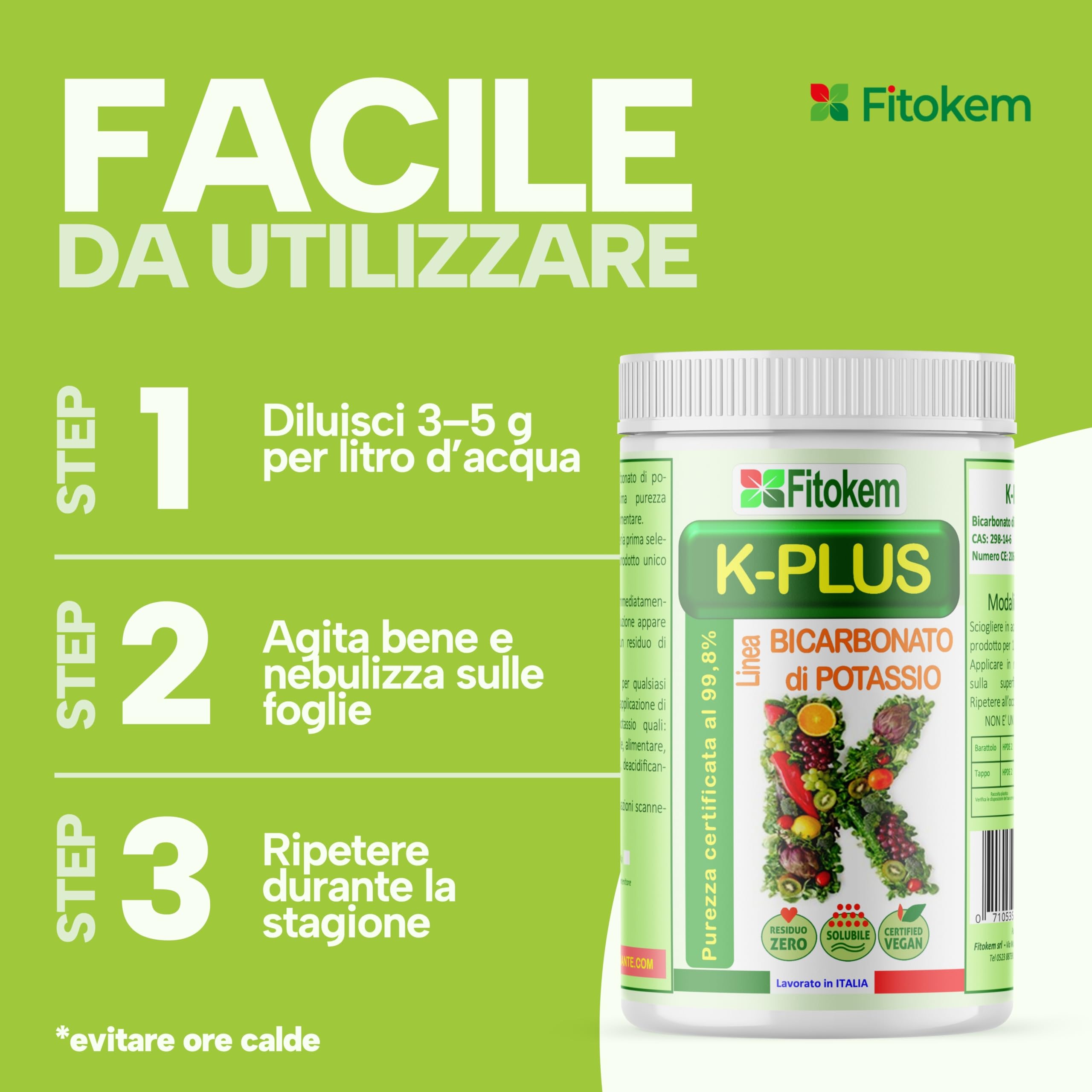 Fitokem K Plus Bicarbonato di Potassio 1KG Fertilizzante Fungicida Universale per Piante