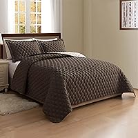 Vista 6 de Elegant Comfort Juego de colcha reversible acolchada de 3 piezas con fundas de almohada, exquisitas costuras de diamante para todas las estaciones