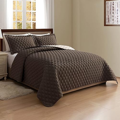 Miniatura 6 de Elegant Comfort Juego de colcha reversible acolchada de 3 piezas con fundas de almohada, exquisitas costuras de diamante para todas las estaciones,