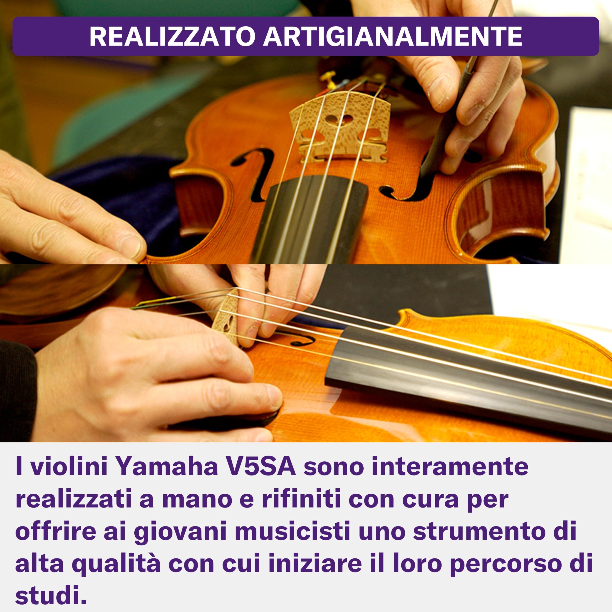 YAMAHA V5SA44 Set Violino Acustico – Misura 4/4, Violino Da Studio Artigianale con Top in Abete, Corpo in Acero, Componenti in Ebano e Tiracantini, Include Custodia, Arco e Pece – Marrone