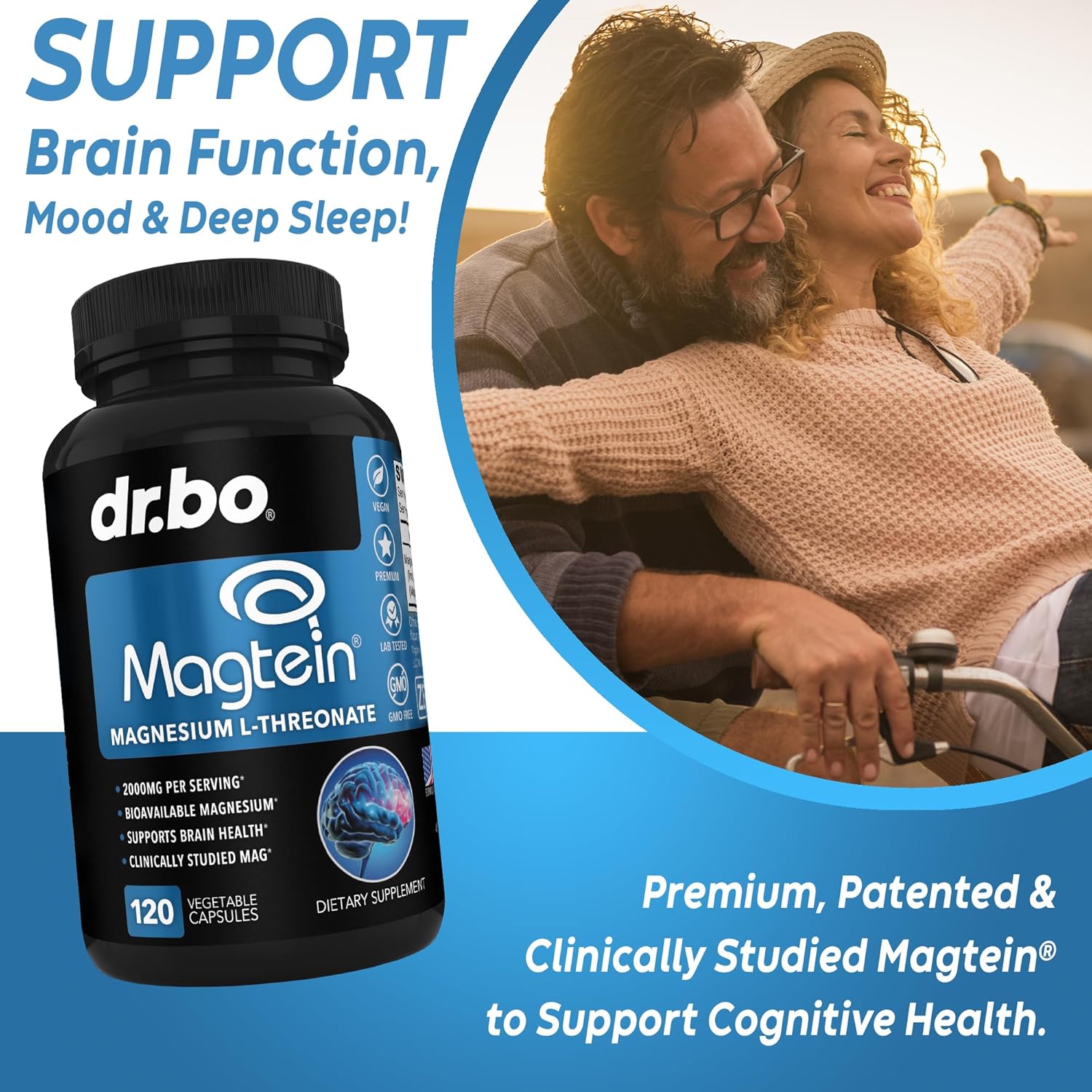 Magnesium L-Threonate Magtein Capsules - Magtein Magnesium L-Threonate 2000mg Supplement Capsules for Brain Health, Memory, Sleep & Cognitive Support - Pure Treonato de Magnesio Supplement - 120 Caps