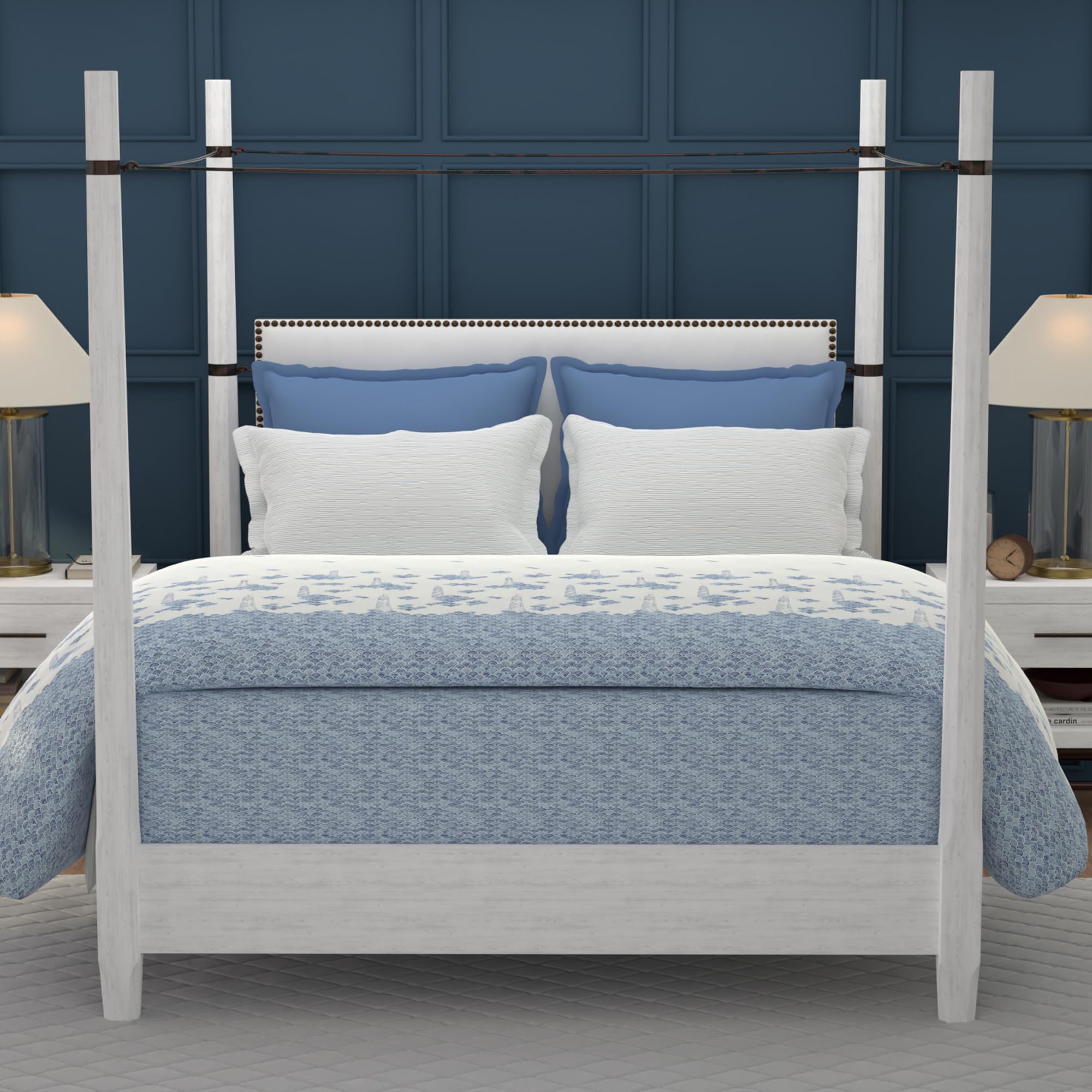 Trident Bedsheet Set, Classic Mood Indigo 100% Cotton King Size Bedsheet for Double Bed, Superior Softness, 200 Thread Count, 1 Bedsheet & 2 Pillow Covers - Light House (B0D4WTBBZG) Amazon Price History, Amazon Price Tracker