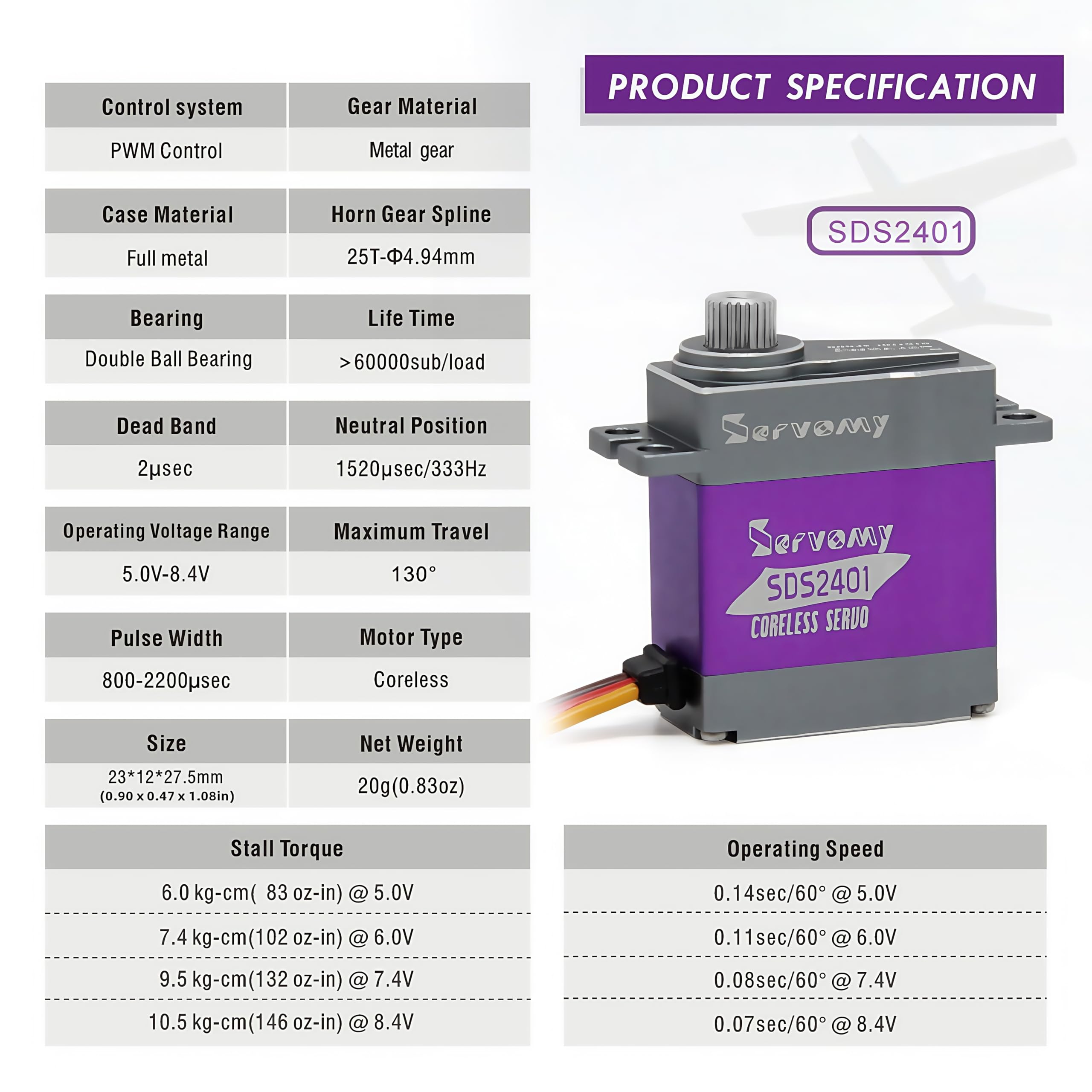 SERVOMY SDS2401 Micro Servo - 10Kgf.cm Torque, 0.07sec Speed, Metal Gear For RC Helicopters & Cars - View #6