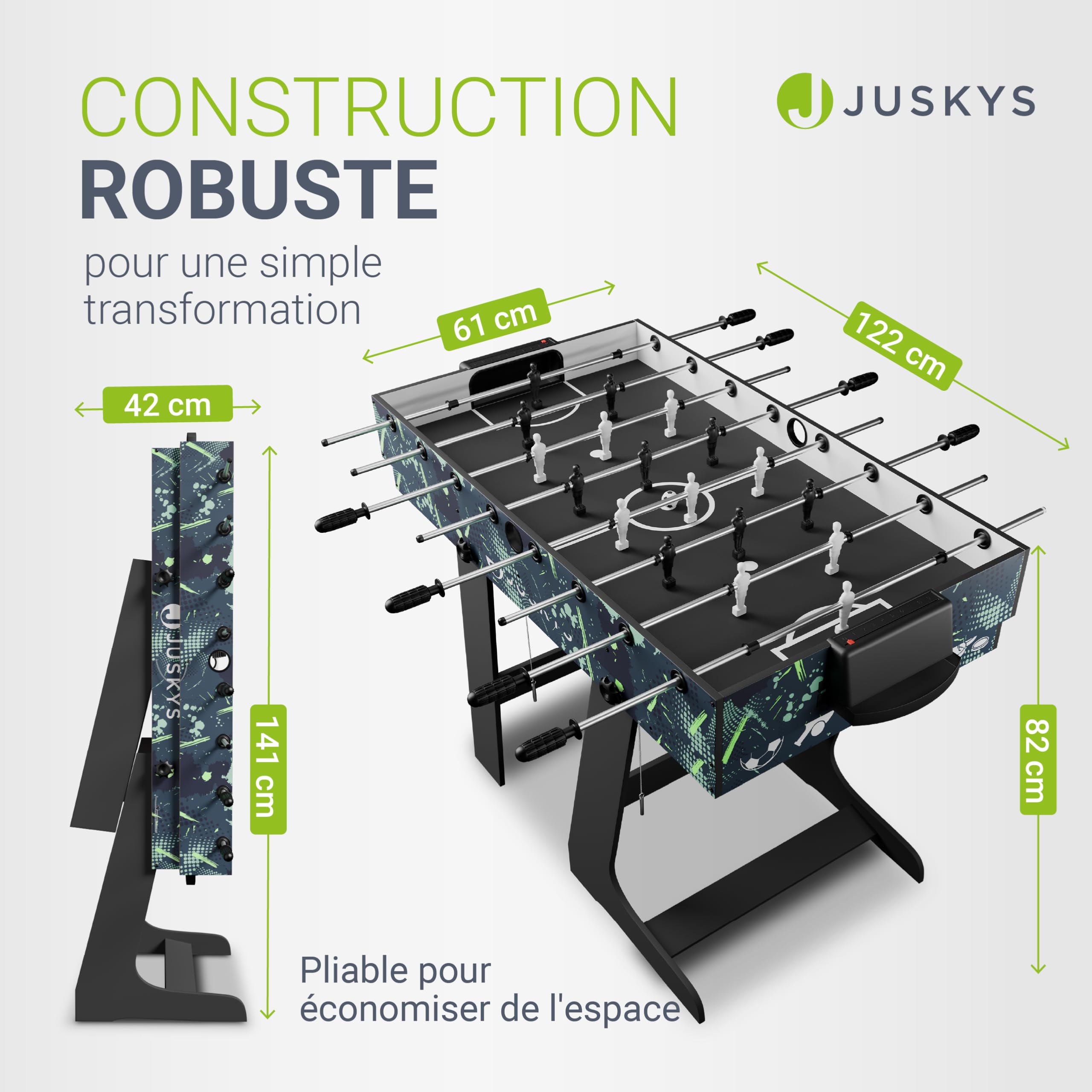 Juskys Table Multi-Jeux Ballzauber 5-en-1 - Table Pliante pour Enfants avec 5 Tables : ping-Pong, Baby-Foot, Billard, Hockey & Basket