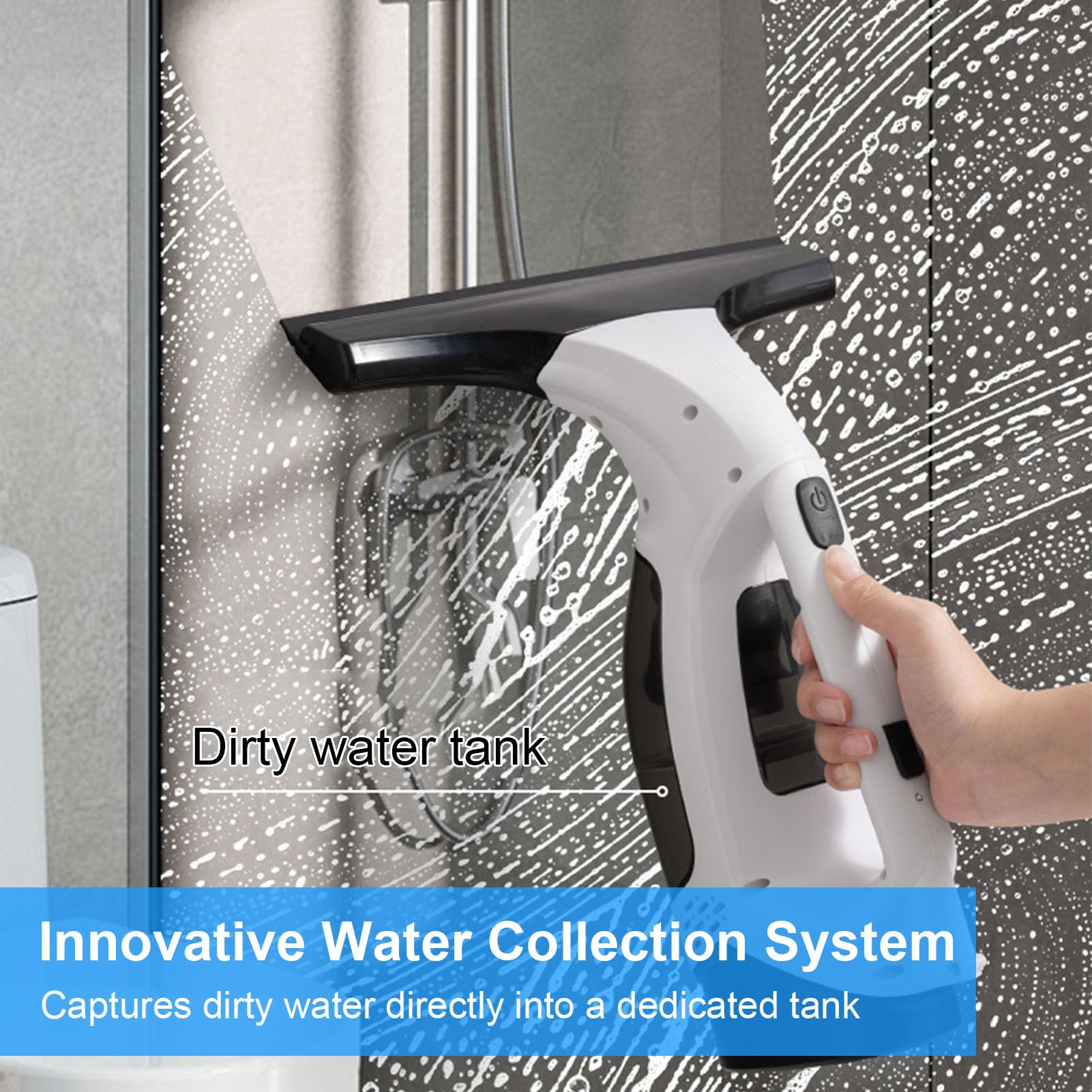 Geevorks Aspirador de ventanas, limpiaparabrisas con succión de 2,0 kPa, pulverización con un toque, recogida automática de agua, cuchillas desmontables y depósito extraíble