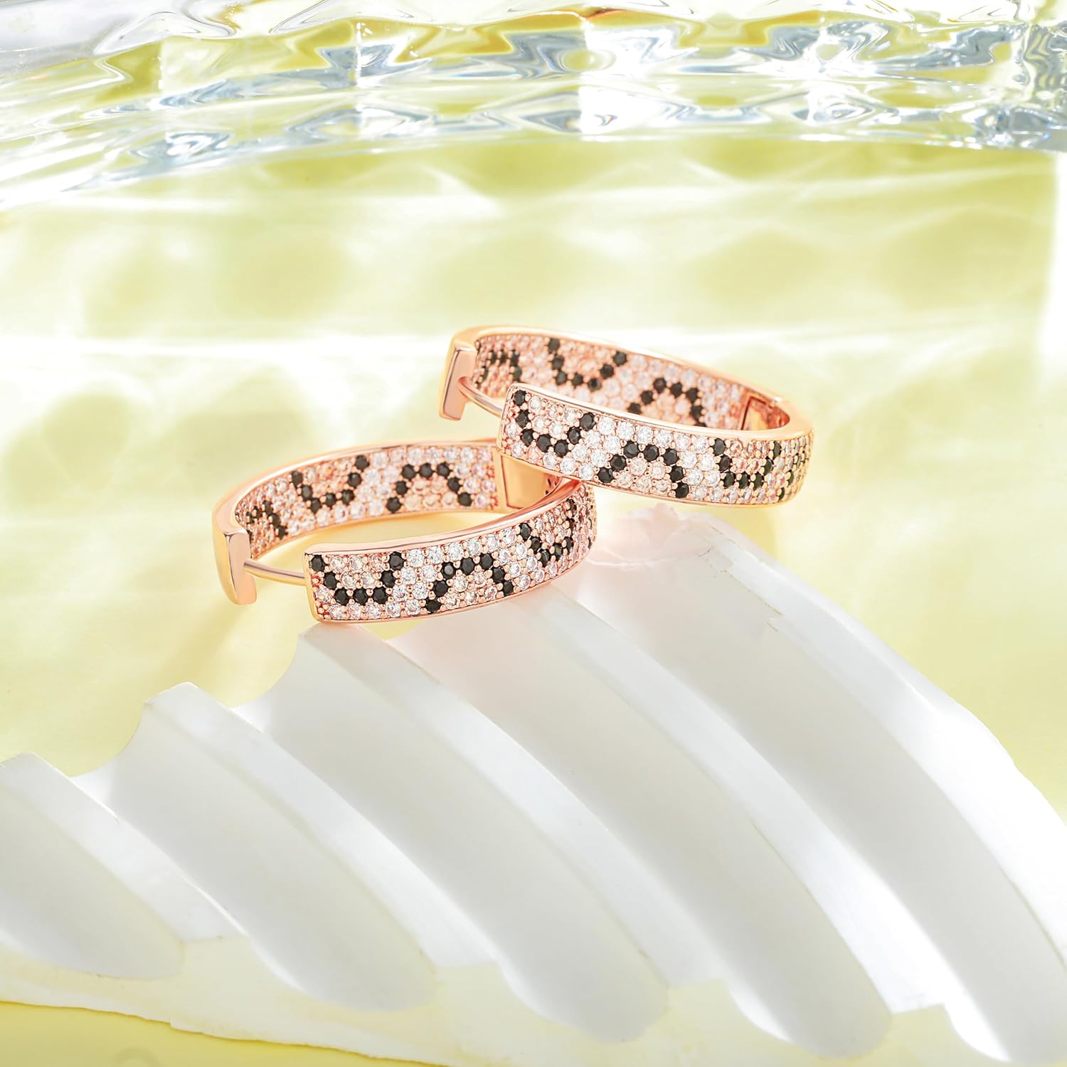 Rose Gold Hoop Earrings for Women, 925 Silver-Plated Thickened Hypoallergenic Earrings, CZ Black Gemstone-Inlaid Earrings - Women's Fashion Jewelry - Image 5