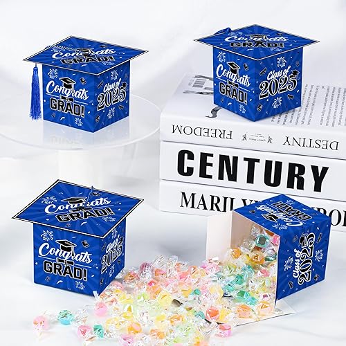 Miniatura 5 de Erweicet 36 cajas de dulces de graduación azul y negro para la clase de 2024, felicitaciones de chocolate dulce con borlas para fiesta de graduación