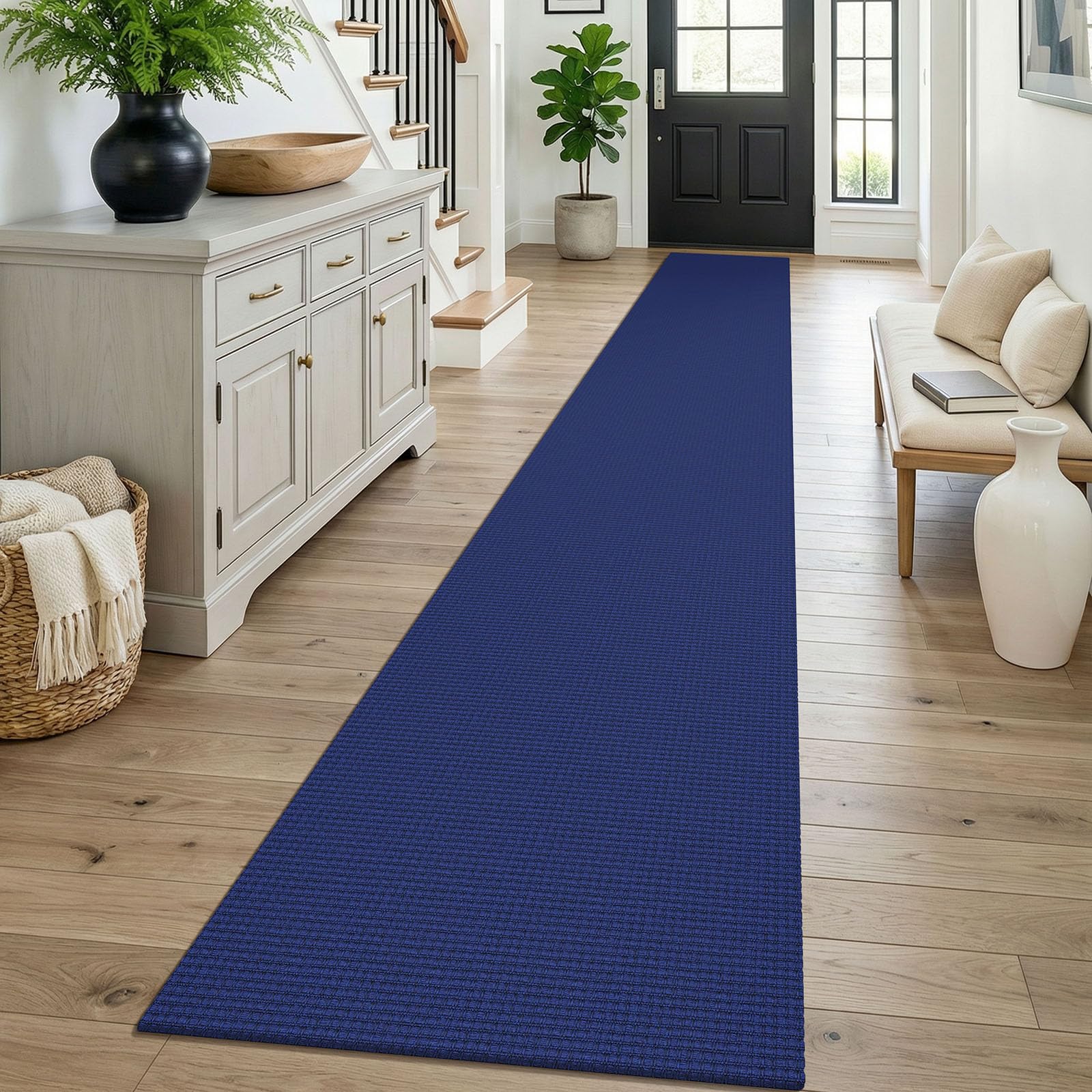 KOZYFLY Braided 2x16 Runners Rugs for Hallway, Extra Long Washable Runner Rug, Woven Non Slip Kitchen Runner, Cotton Entryway Rug, Floor Carpet for Entry, Aisle, Hall, Deep Navy Blue