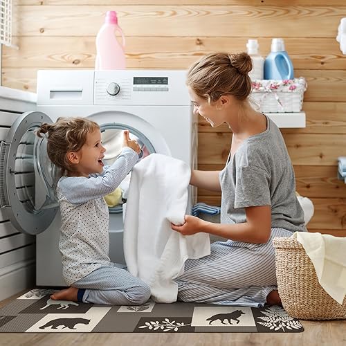 Miniatura 2 de Serwrsw Juego de 2 tapetes de cocina con temática de oso estilo cabaña para piso, animales salvajes, lobo, juego de 2, antideslizantes, lavables, 17