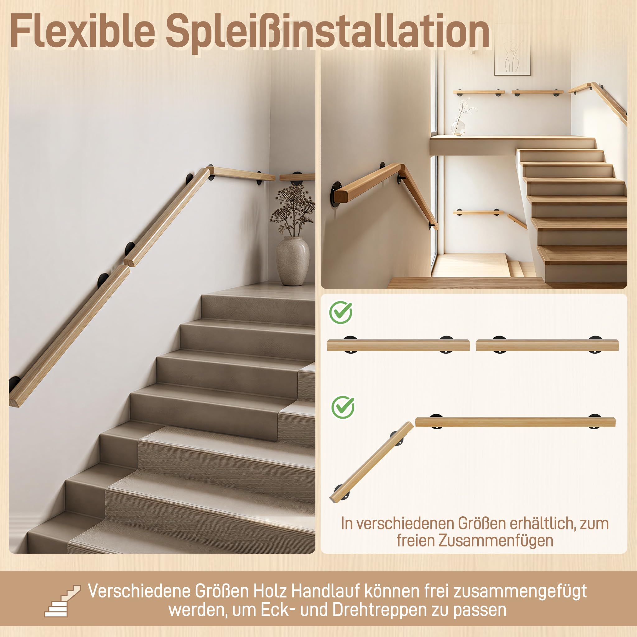 NAIZY Handlauf Buche Holz Treppengeländer Innen 300cm Geländer Treppe