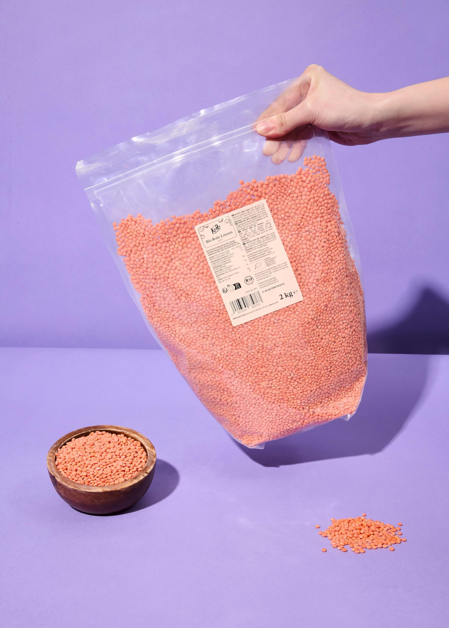 KoRo - Lentilles corail bio 2 kg - Source de protéines végétales, idéal pour la soupe, le bouillon de legumes et les plats en sauce