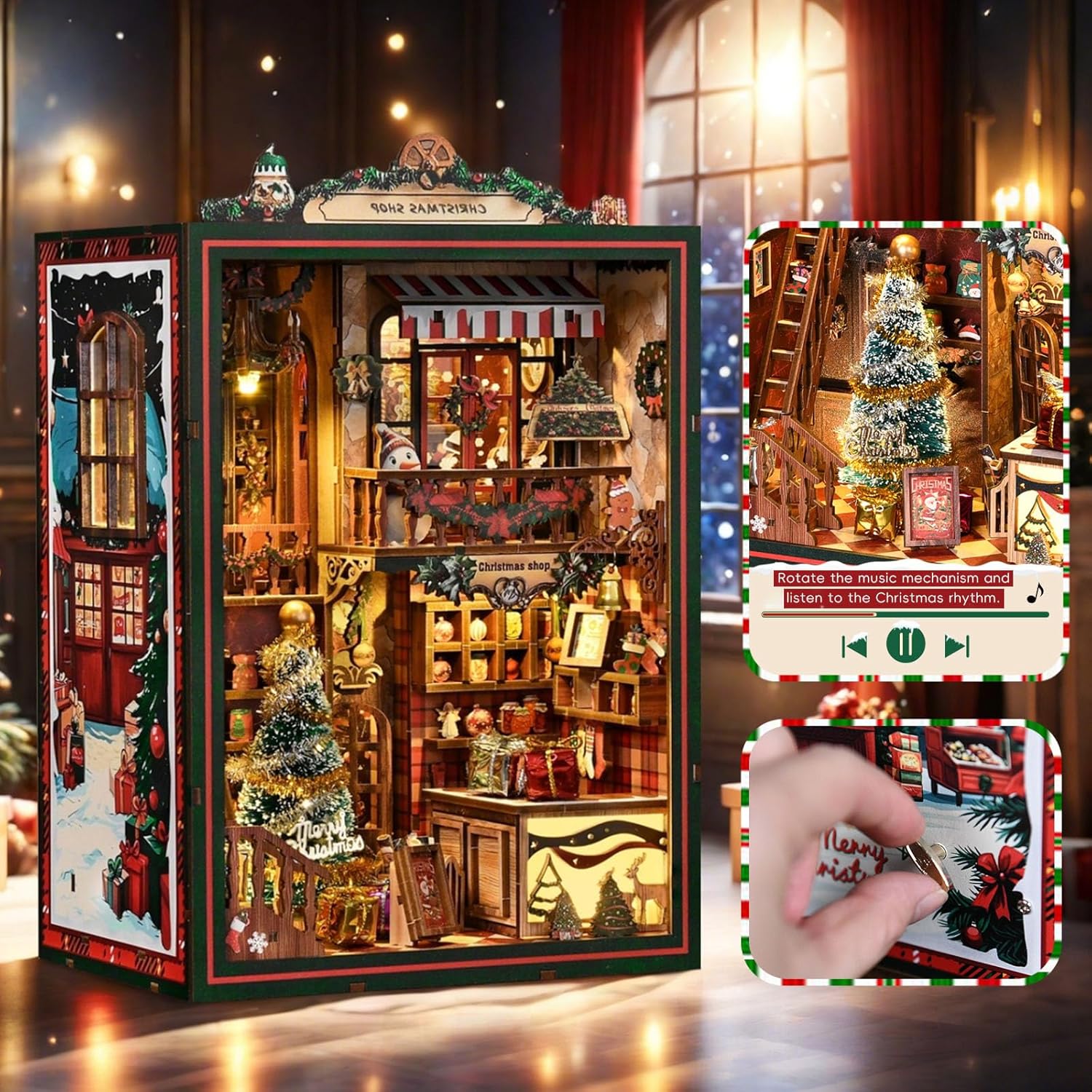 Book Nook Kit for Adults, 3D DIY Wooden Holiday Theme Miniature House Craft Kit Bookshelf Christmas Decor Halloween Birthday Gift