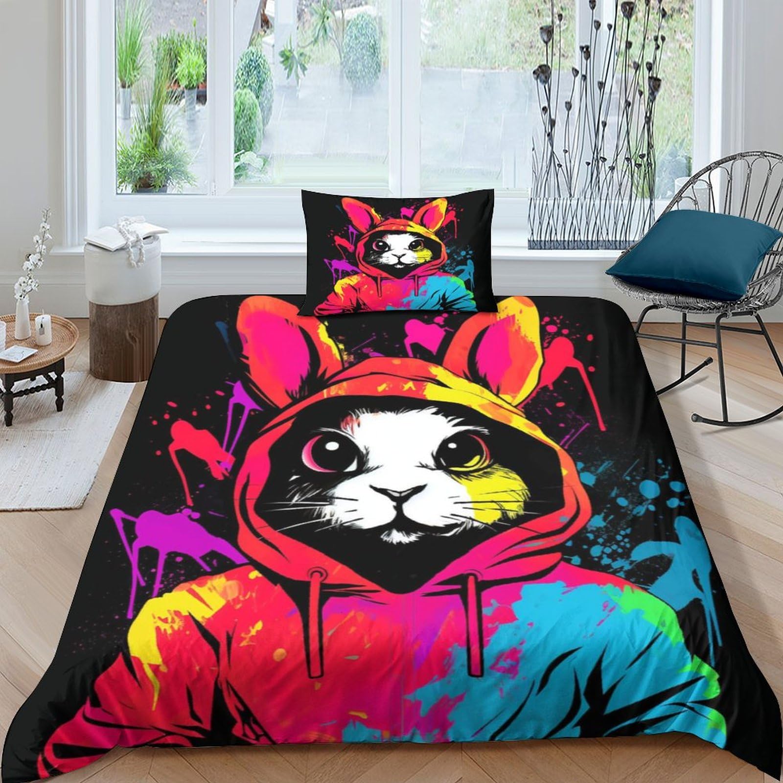 Housse de couette lapin 3D hypoallergénique et anti-humidité pour lit simple 135x200