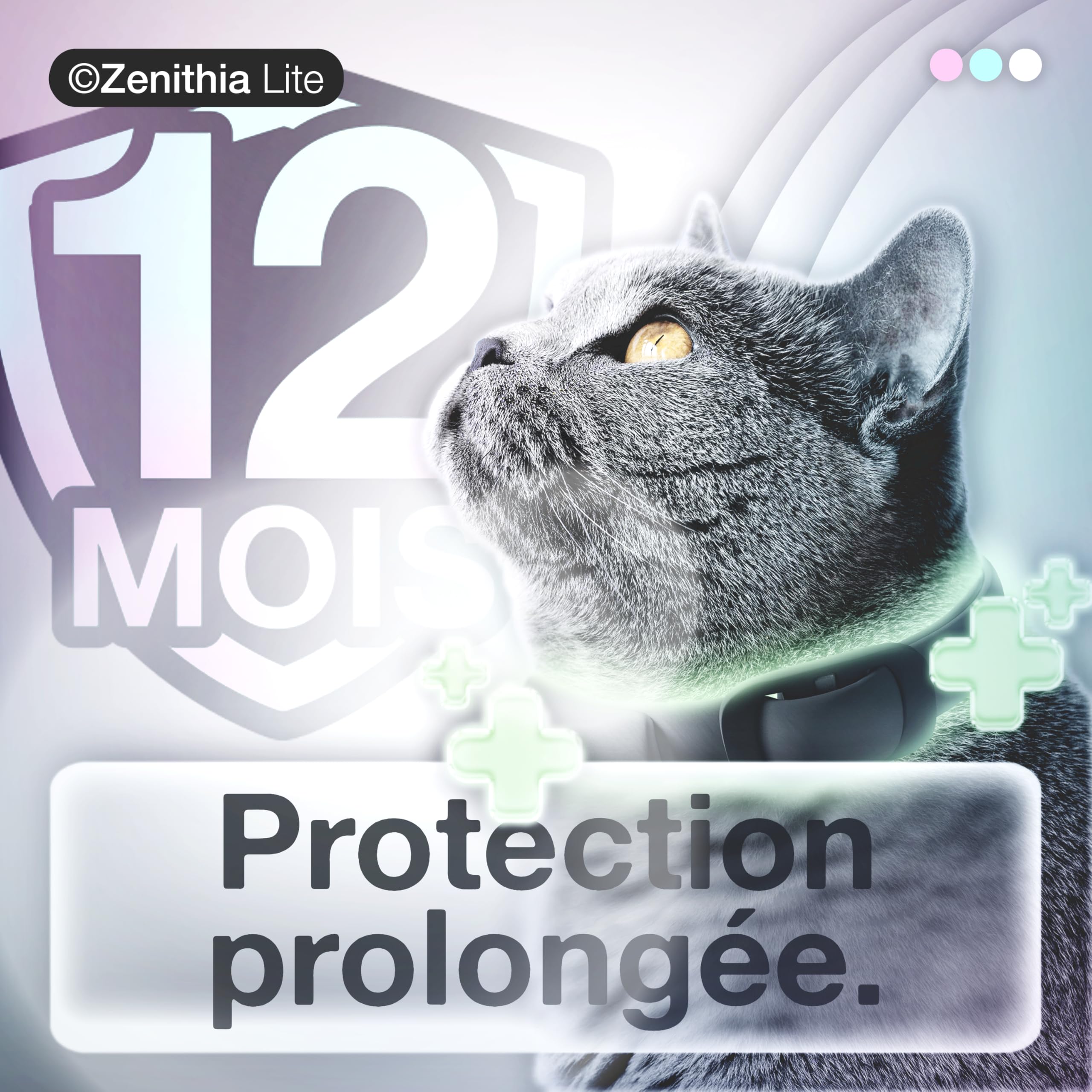 ZENITHIA Lite Collier Antiparasitaire Chat – Répulsif Insectes, Anti-Puces, Tiques et Moustiques – 12 Mois Protection – 48 cm – Ajustable – Végétal – Étanche – 1 Unité