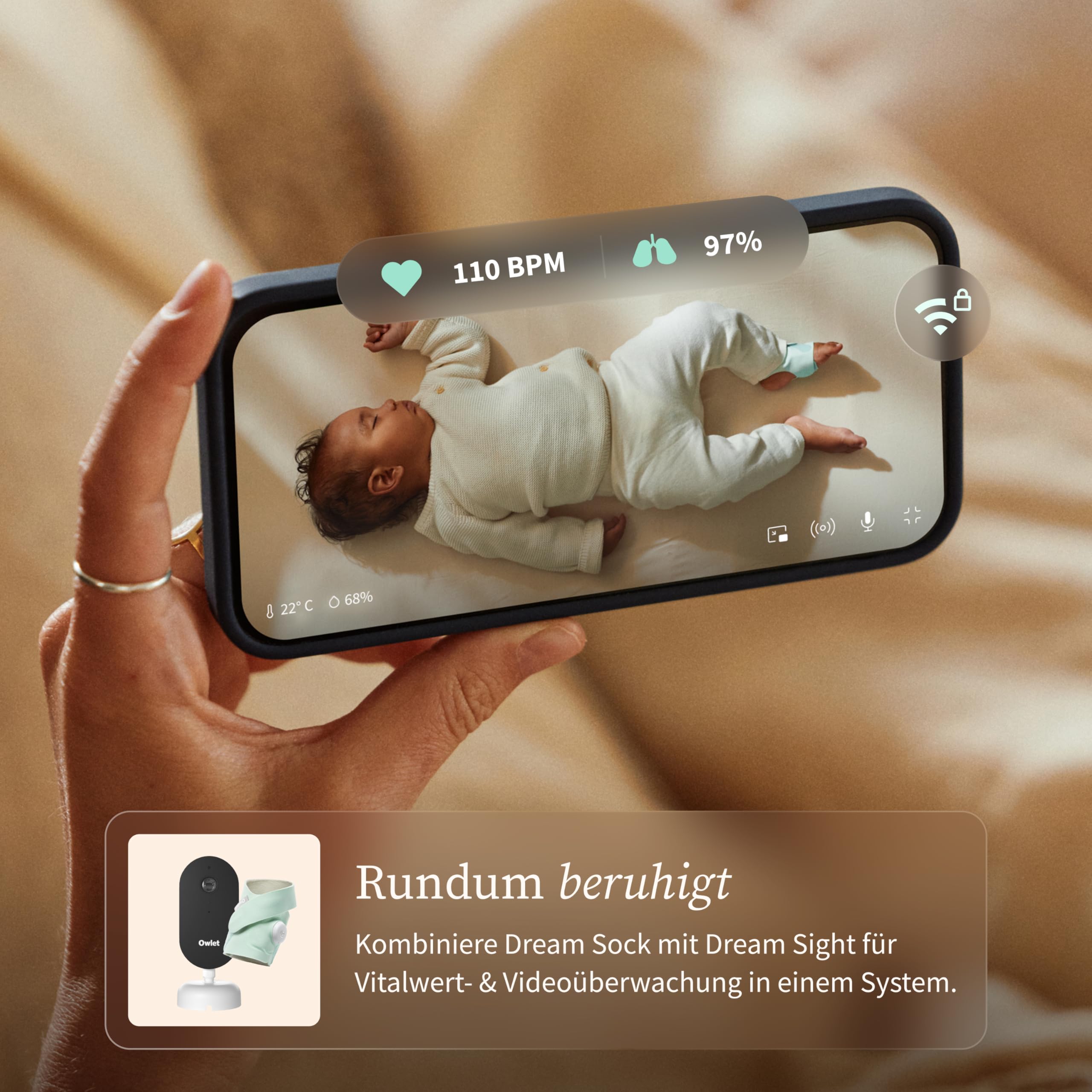 Owlet Dream Sock Mint – Smarte Babyüberwachung mit App, Schlaftracking & Benachrichtigungen 0–18 Monate