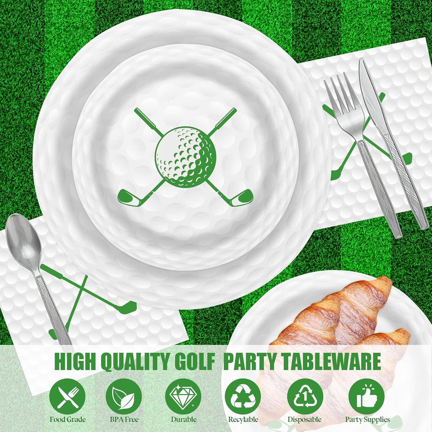 168pcs Golf Themed Decorations - Golf Party Tableware Include Plates Napkins Cups and Cutlery Disposable Decoration Supplies for Birthday Gameday Party, Serve 24 - Image 3