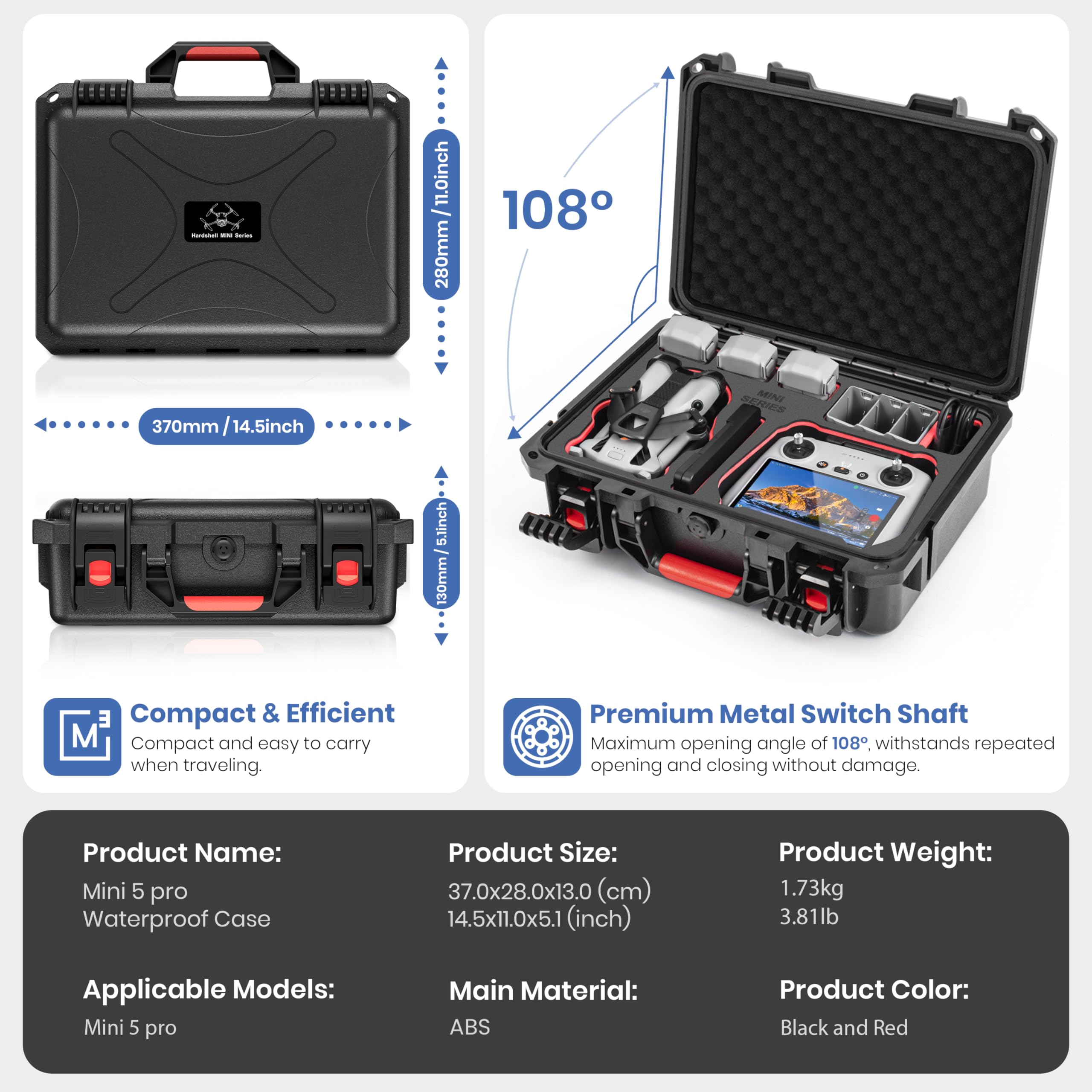 STARTRC Mini 5 Pro i Mini 4 ProCase, Czarny, 37 x 28 x 13 cm, Niestandardowe