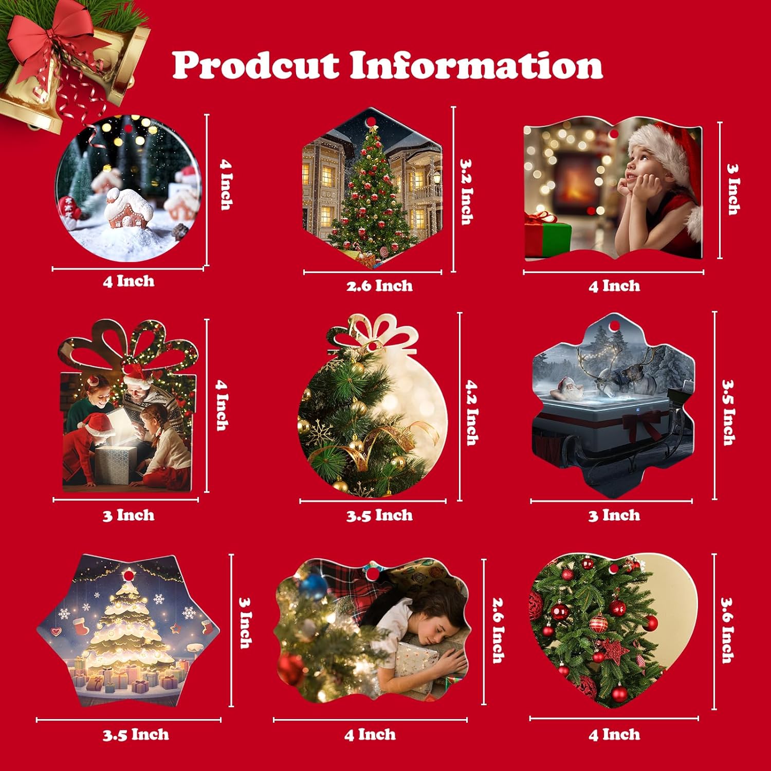 Sublimation Blank Ornaments White Aluminium Haning Ornament 20 PCS Bulk of Different Disign for HTV Crafting DIY and Chritsmas Tree Decoration (Gift/Snow)