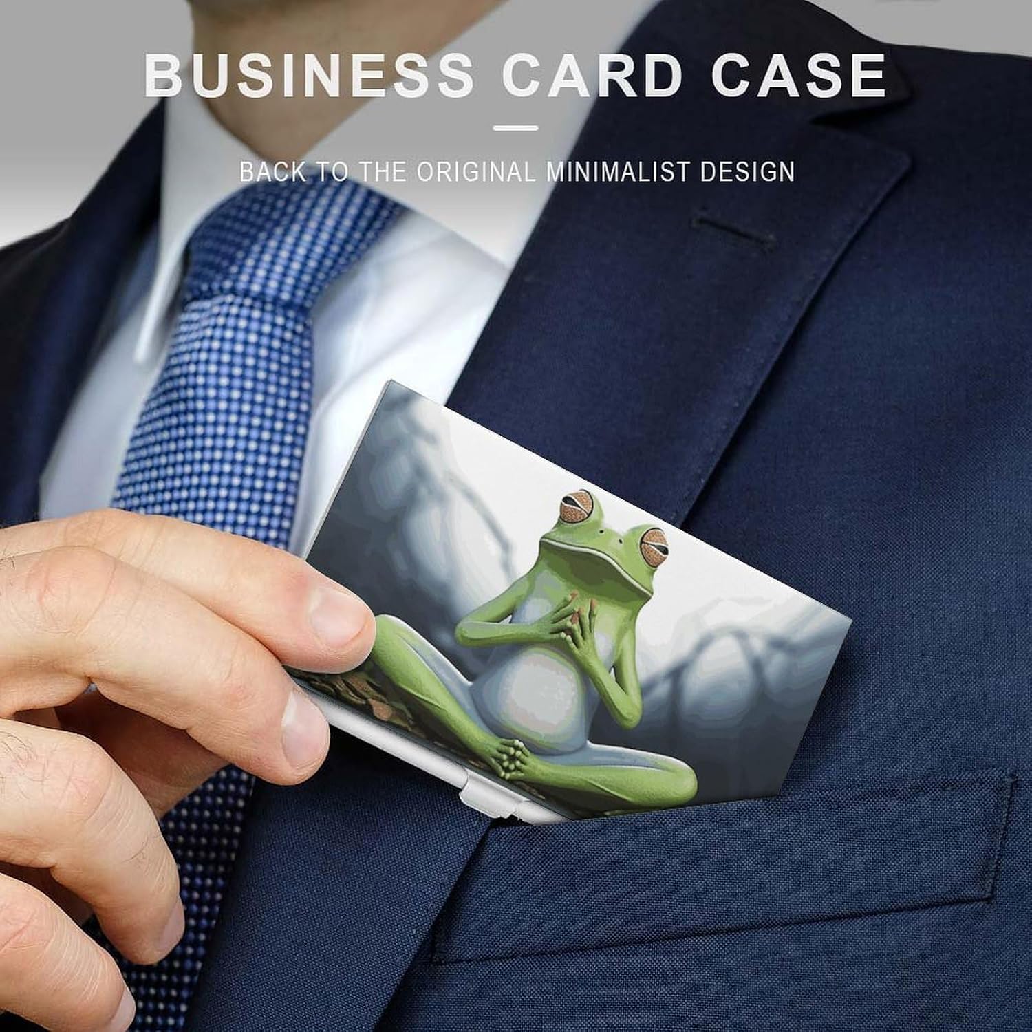 Funny Yoga Frog Metal Business Card Box, Credit Card Bag Buckle, Suitable for Men And Women to Carry Easily image 3