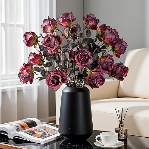 Miniatura 4 de Flores artificiales de otoño, rosas artificiales de 23.2 pulgadas, rosas artificiales de tallo largo para jarrón alto, rosa de seda, adecuadas para
