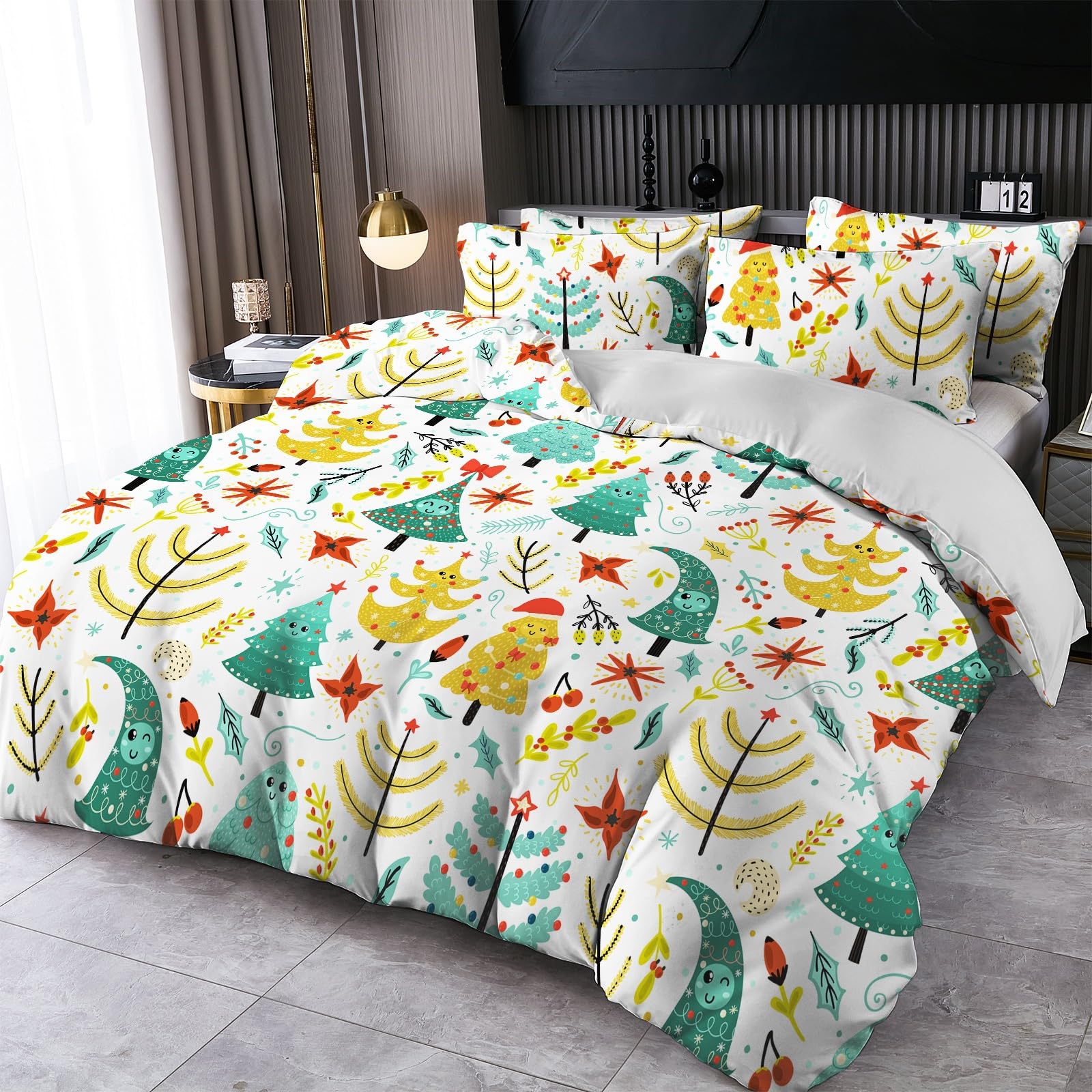 Couvre-lit blanc doux et confortable style Noël avec housse de couette sapin 240x220